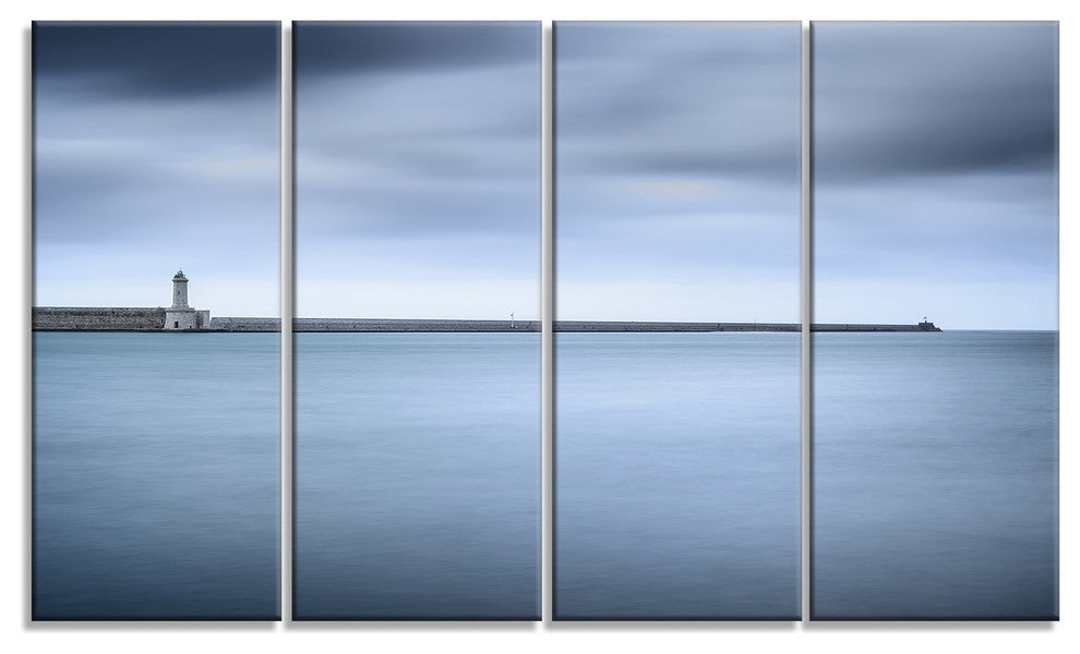 "Breakwater and Soft Water Under Clouds" Landscape Wall Art, 4 Panels, 48"x28"