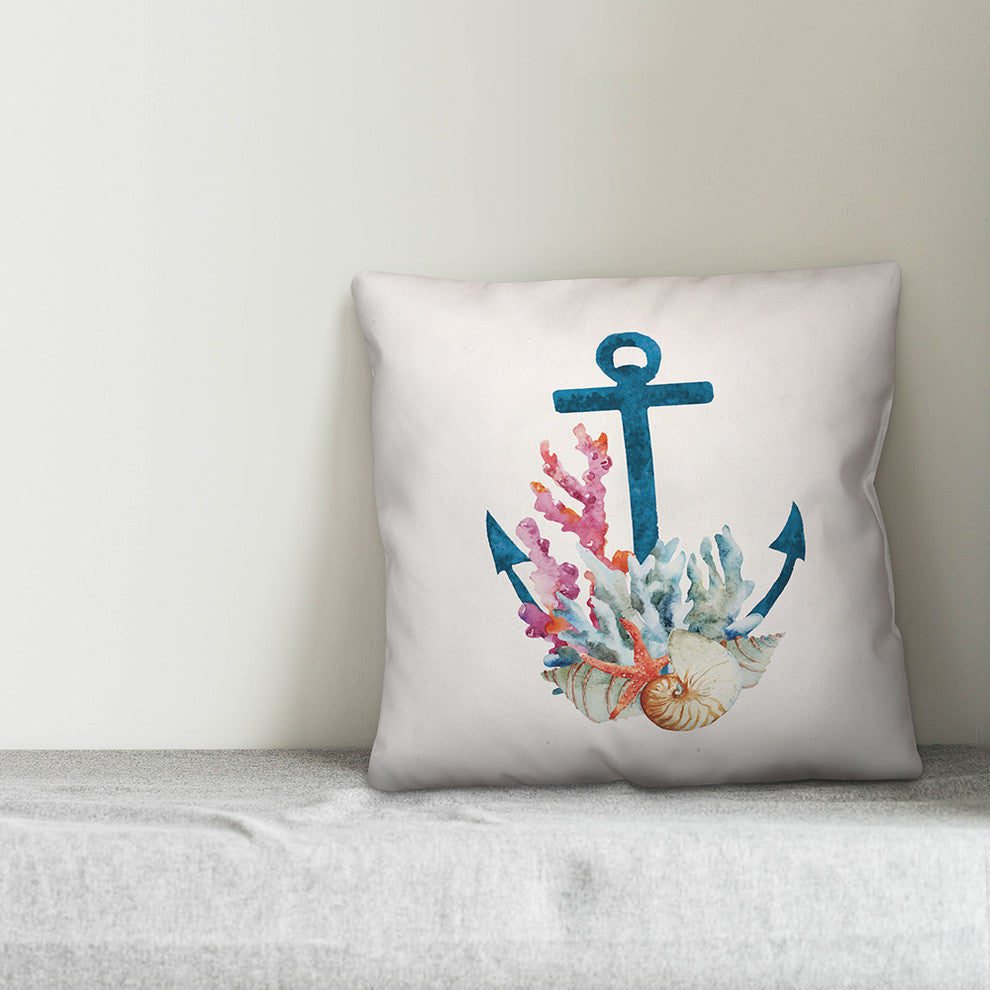 Coral Anchor 18x18 Throw Pillow Cover