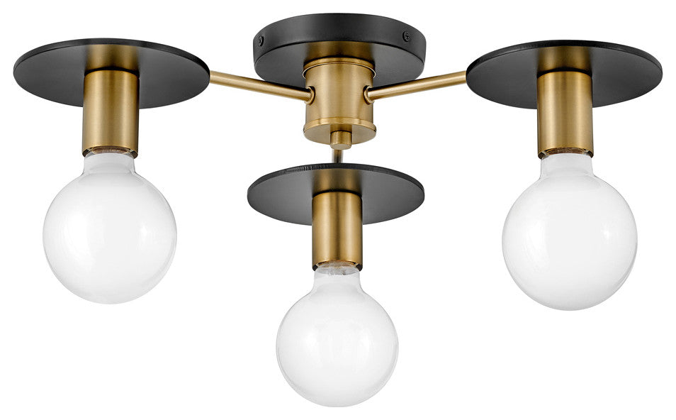 Lark Bobbie 20.5" Semi-Flush Mount Ceiling Fixture, Lacquered Brass + Black