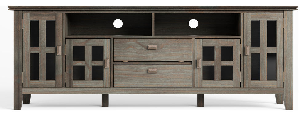 Solid Wood 72" Wide Tv Media Stand In Distressed Grey For Tvs Up To 80"es
