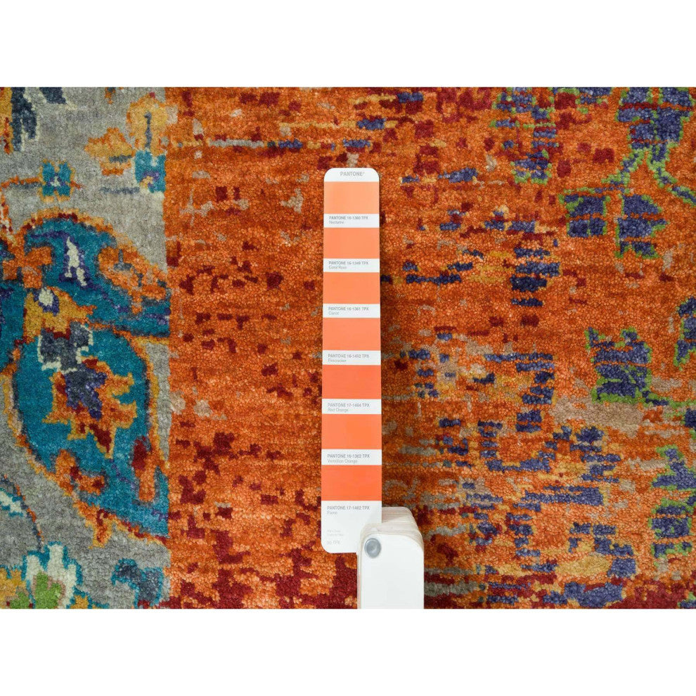Orange Hand Knotted Ancient Ottoman Erased Design Wool Round Rug 14'x14'