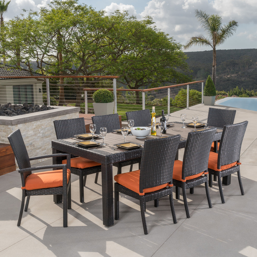 Deco 9 Piece Aluminum Outdoor Patio Dining Set, Orange