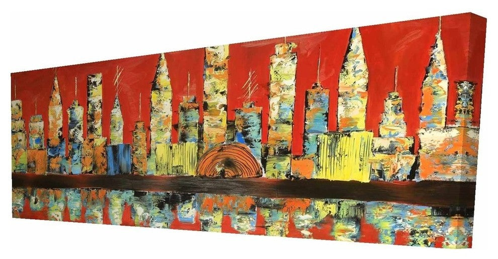 Red Abstract City Print on Wrapped Canvas