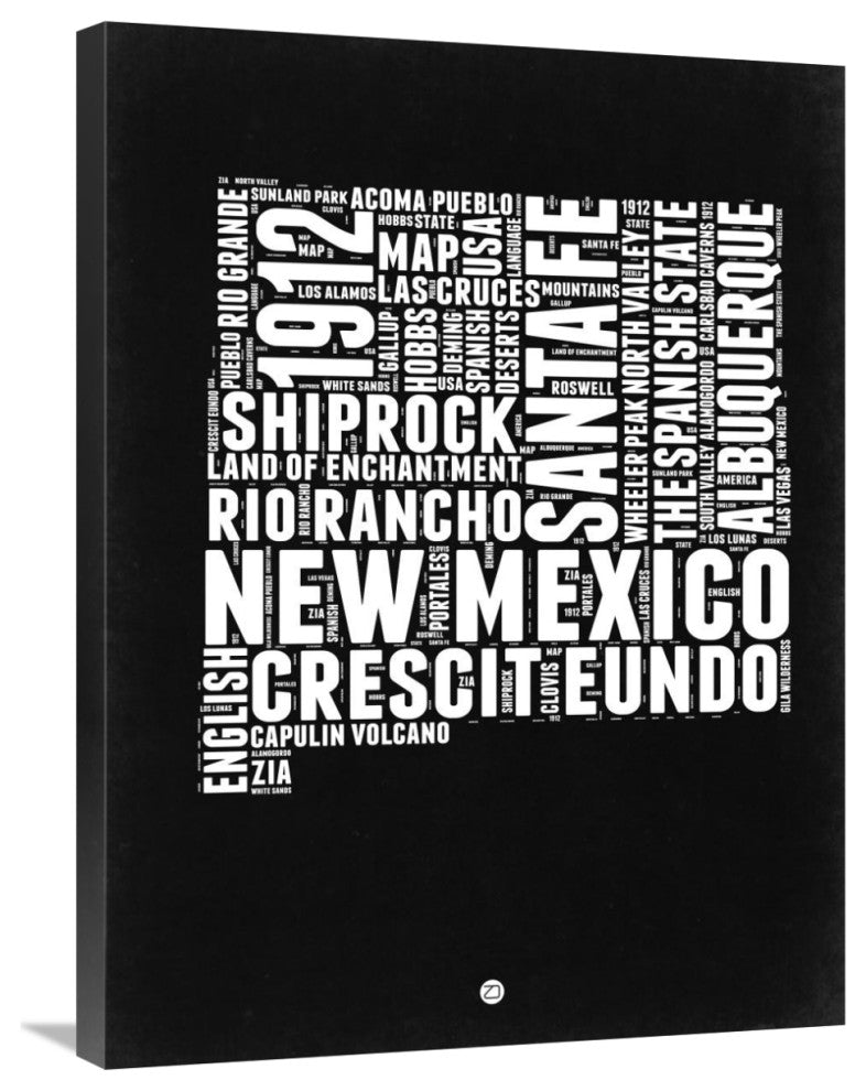 "New Mexico Black and White Map" Fine Art Print