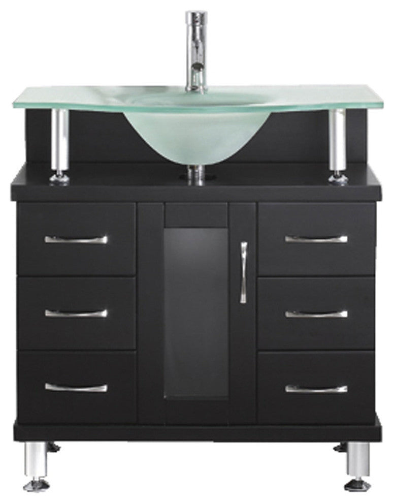 Vincente 32" Vanity, Espresso, Frosted Tempered Glass