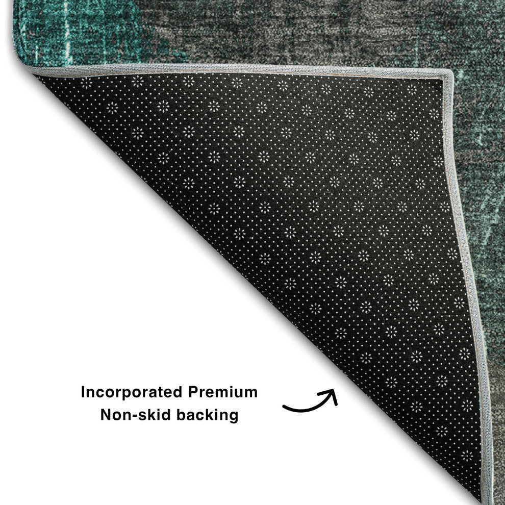 Premium Machine Washable Mayfield AMF556 Teal 2'3" x 7'6" Runner Rug