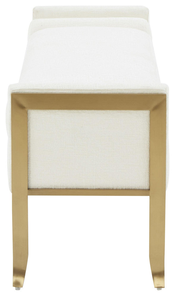 Ines Cream Textured Velvet Bench