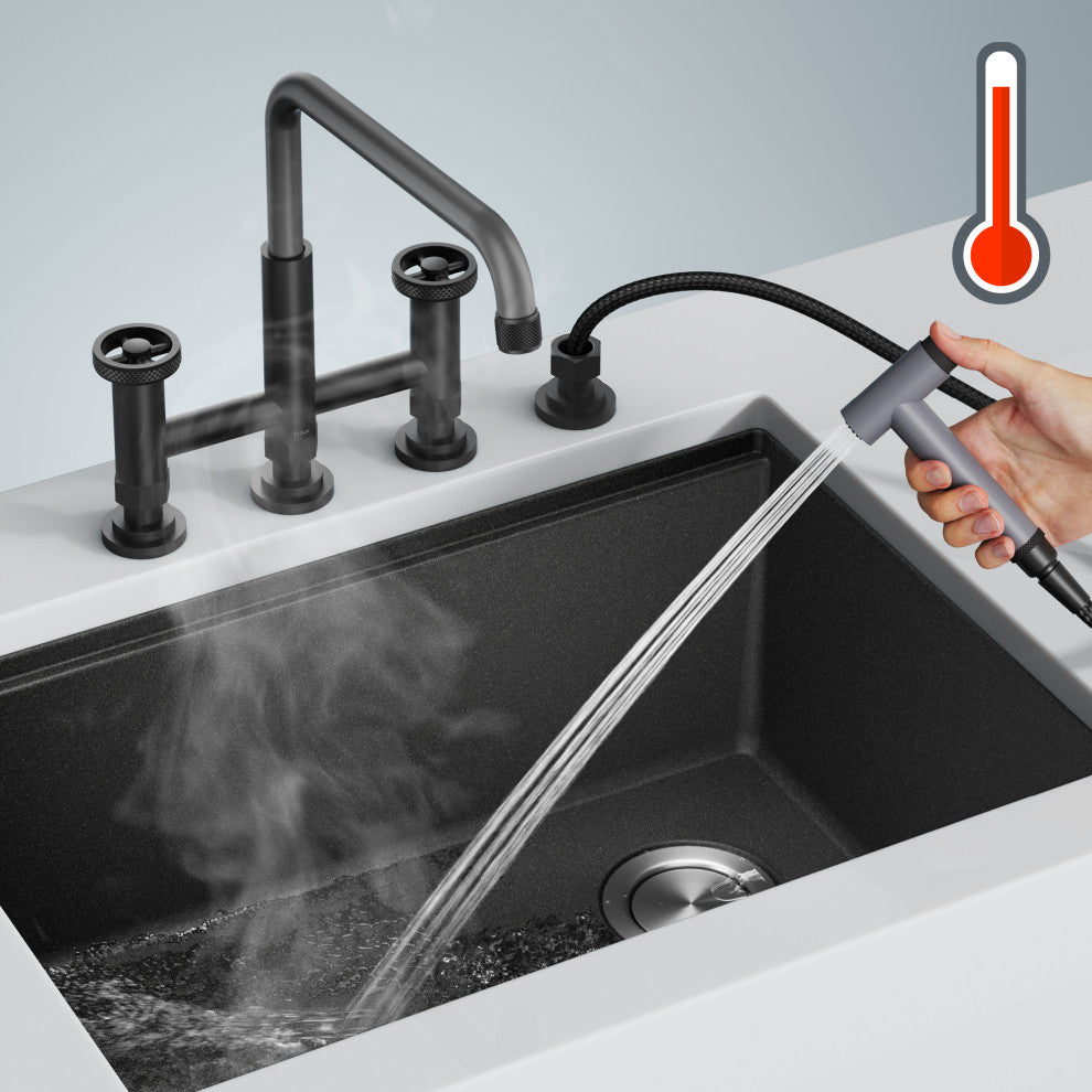 Urbix Transitional 2-Function Bridge Kitchen Faucet, Matte Black/ Grey