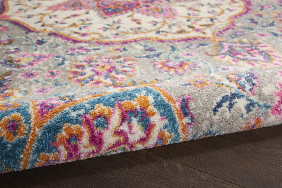 8 x 10 Gray and Pink Medallion Area Rug