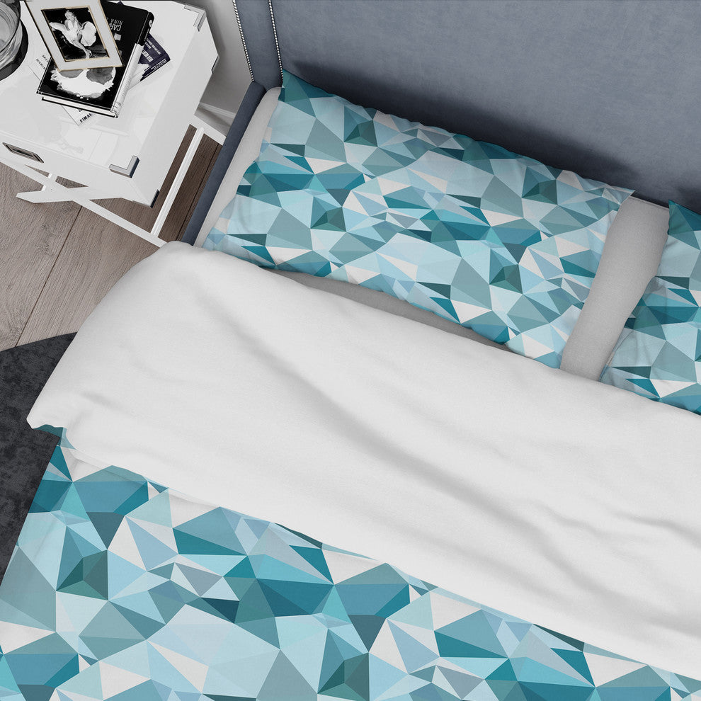 Plygonal Light Blue Geometry Duvet Cover, Queen