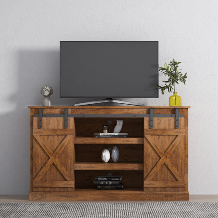 Farmhouse walnut TV stand 65 inch flat media console table storage wood cabinet