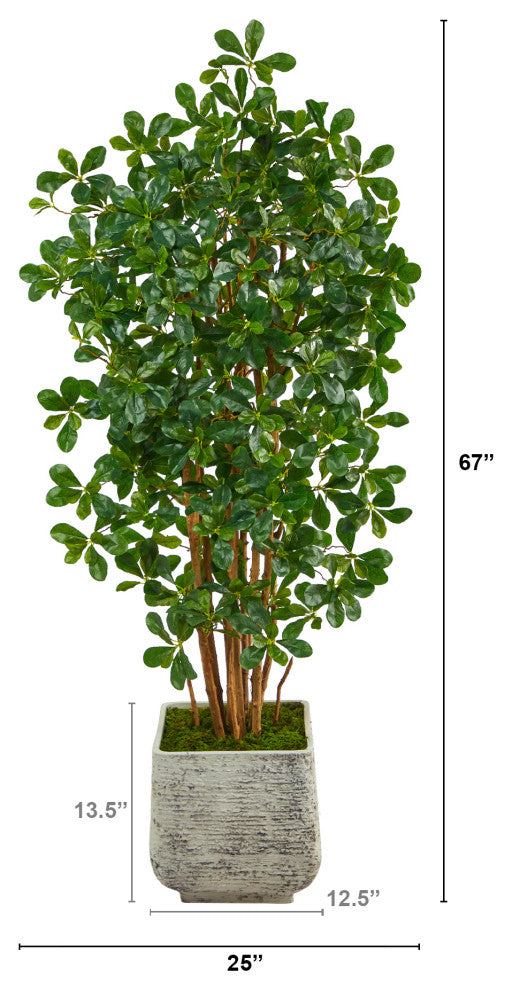 67" Black Olive Artificial Tree With 1365 Bendable Leaves, White Planter