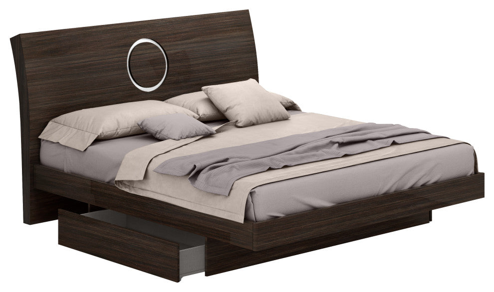 Sofia Wood Platform Bed Dresser Chest and Mirror in High Gloss, Wenge, Eastern K