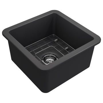 18 in. Single Bowl Kitchen Sink with Bottom Grid,Strainer in Matte Dark Gray