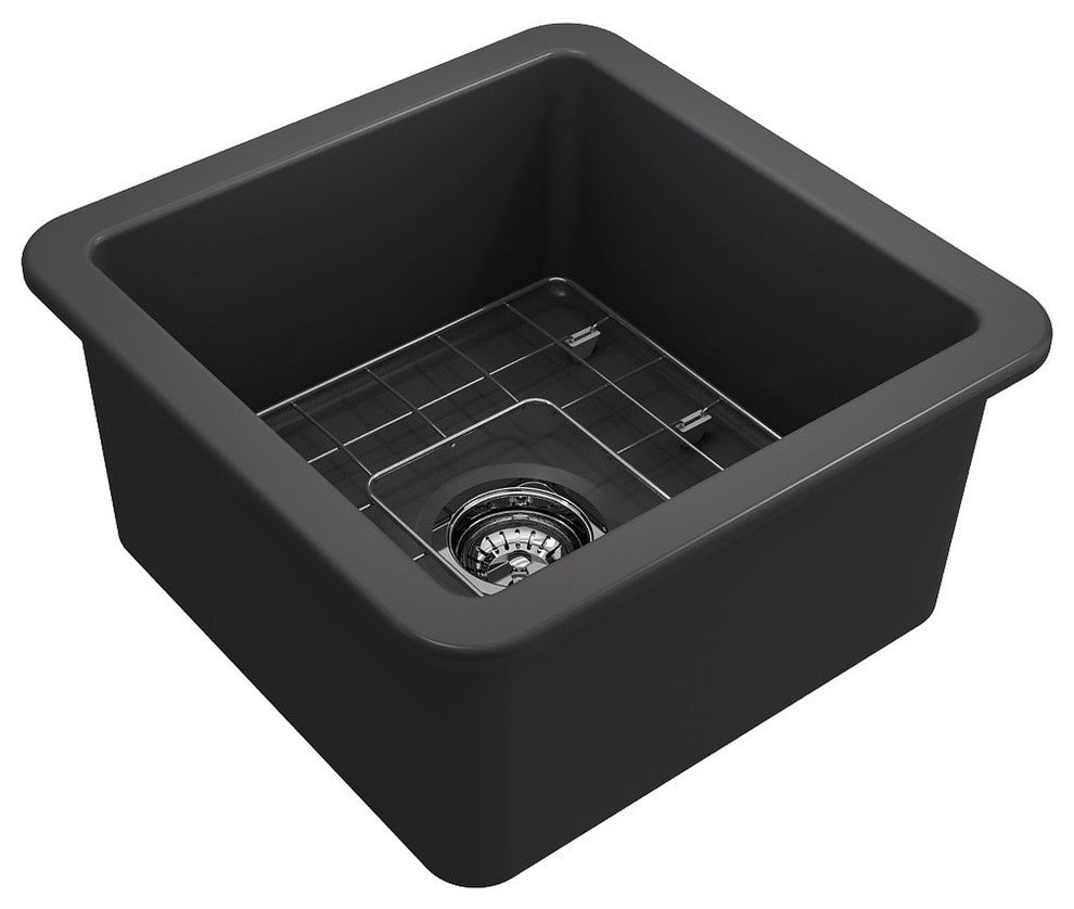 18 in. Single Bowl Kitchen Sink with Bottom Grid,Strainer in Matte Dark Gray