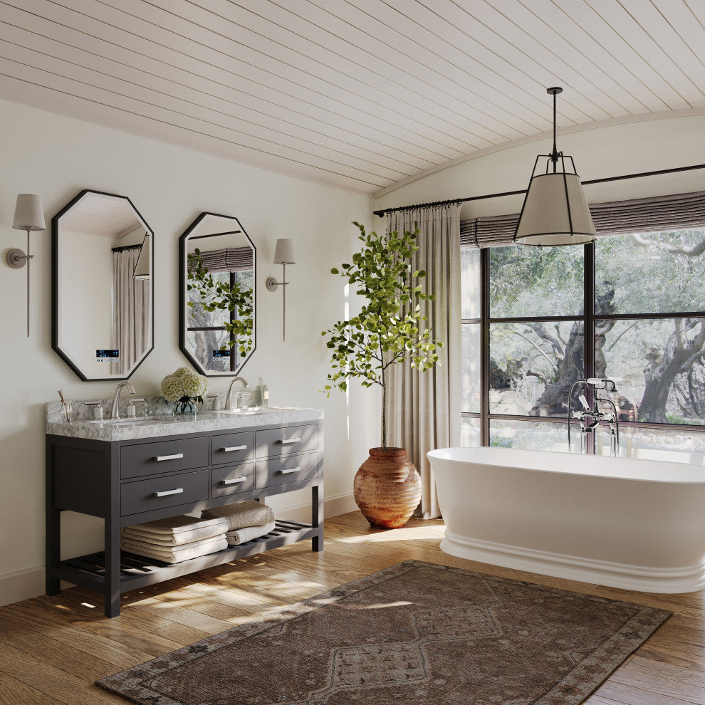 Elizabeth Bath Vanity, Sapphire Gray, 60", Brushed Nickel Hardware, No Mirror