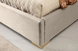 Modrest Daystar Modern Beige Velvet and Gold Bed, Eastern King