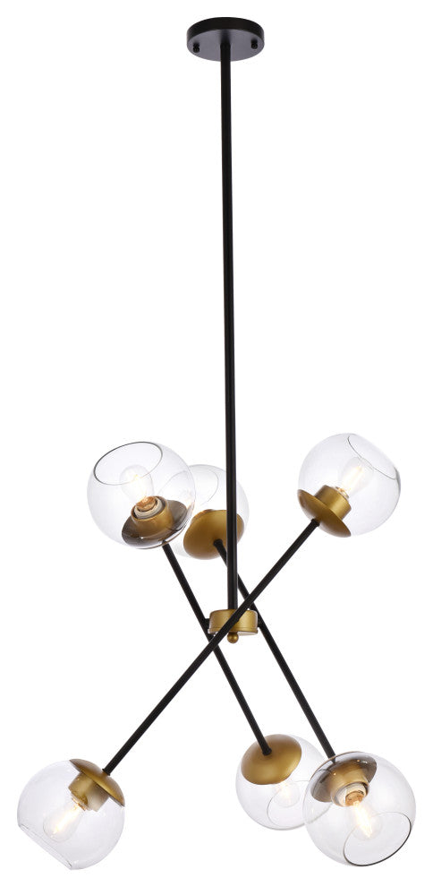 Avery 24" Pendant, Black and Brass With Clear Shade