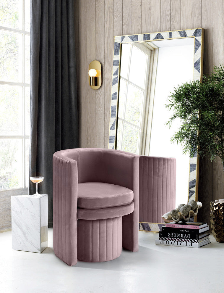 Selena 2-Piece Velvet Accent Chair and Ottoman Set, Pink