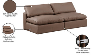Comfy Upholstered Modular Sofa, Brown, 2-Piece: 2 Armless Chair, Vegan Leather