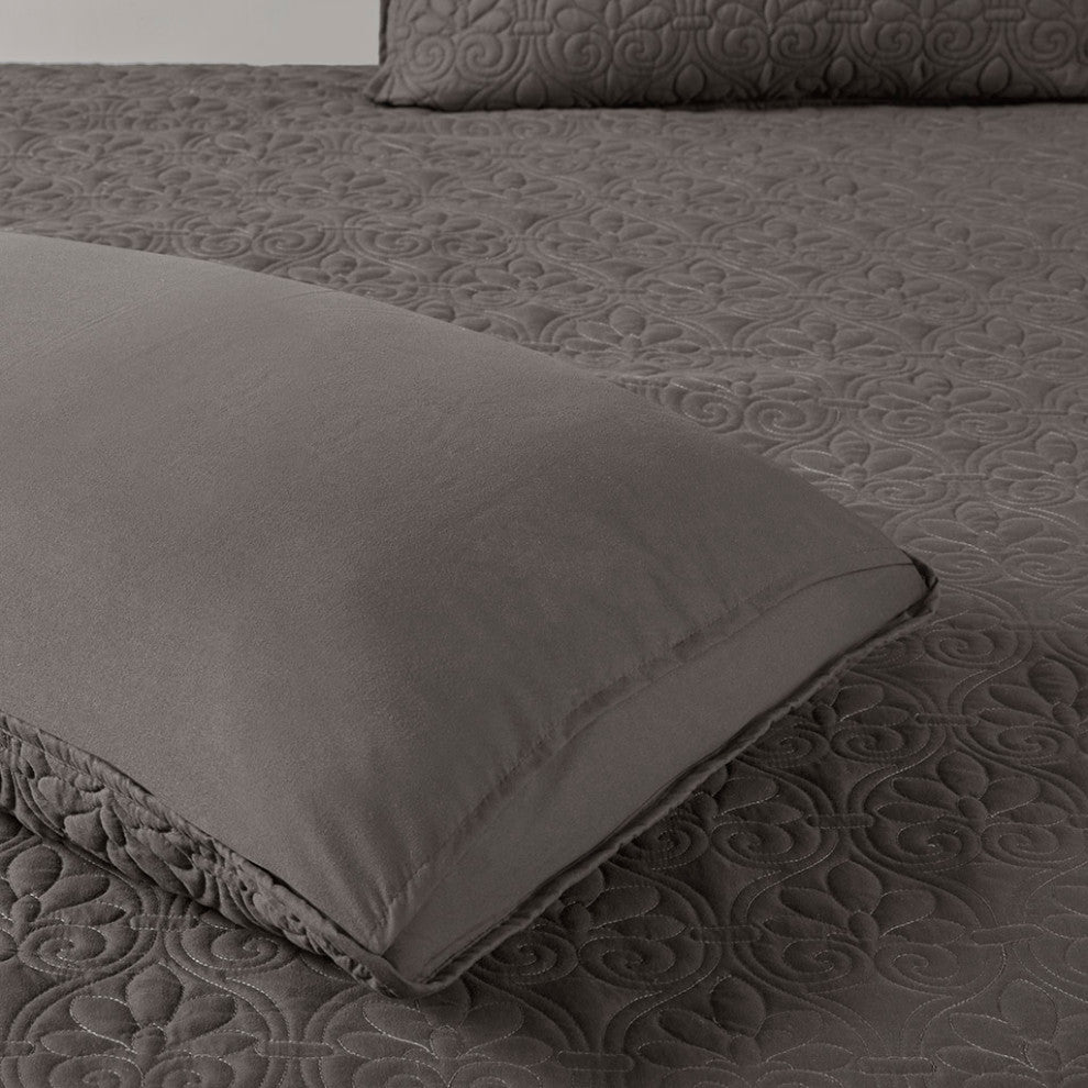 Madison Park Quebec 3 Piece Fitted Bedspread Set, Dark Grey