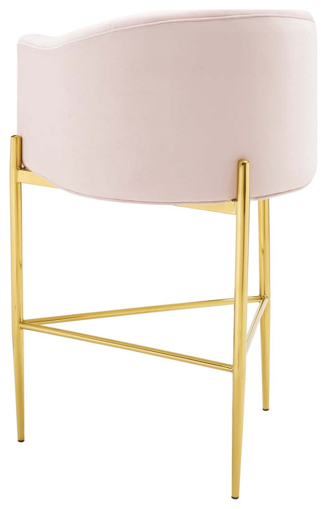 Tufted Bar Stool Chair Barstool, Set of 2, Velvet, Metal, Pink, Modern, Bar Pub
