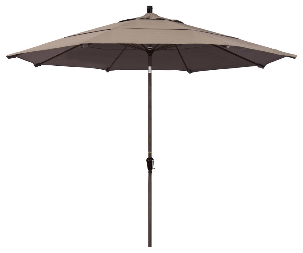 11' Bronze Auto-Tilt Crank Lift Aluminum Umbrella, Sunbrella, Taupe