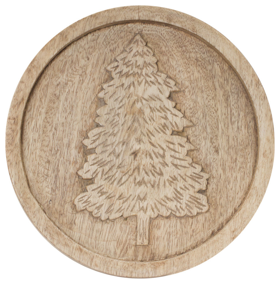 Natural Wood Holiday Trivet, Set of 2