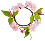 Pink Flower Candle Ring With 3" Inner Diameter, Set Of 4
