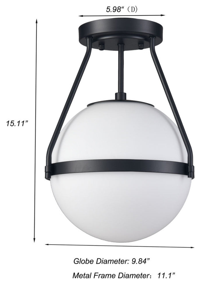 Modern Globe Semi Flush Mount Ceiling Light Sputnik Chandeliers, Black, 1-Light