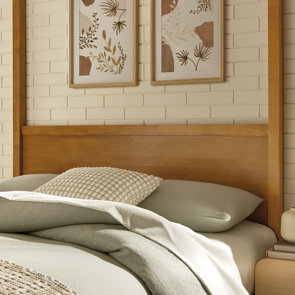 Alva King Wood Canopy Platform Bed, Oak