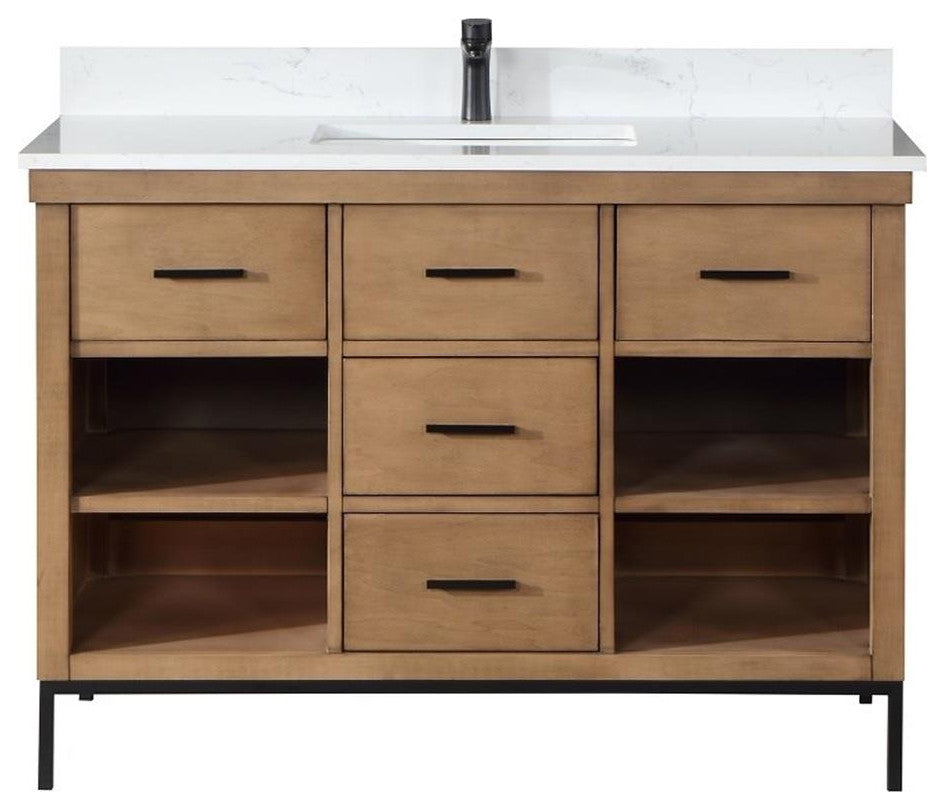 Kesia 48" Single Bathroom Vanity Set in Brown Pine without Mirror