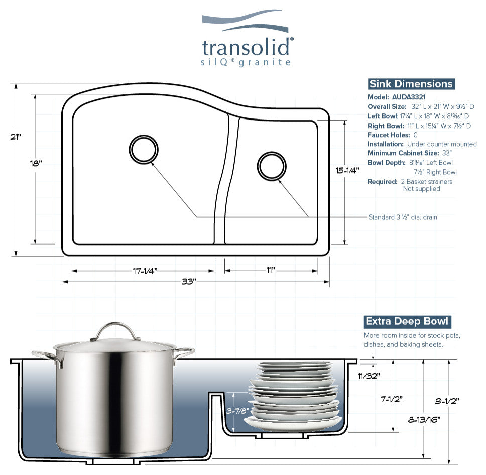 Transolid Aversa SilQ Granite 32-in. Undermount Kitchen Sink within White