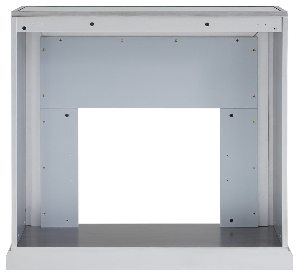 Trason Mirrored Faux Stone Fireplace with Color Changing Firebox, Silver