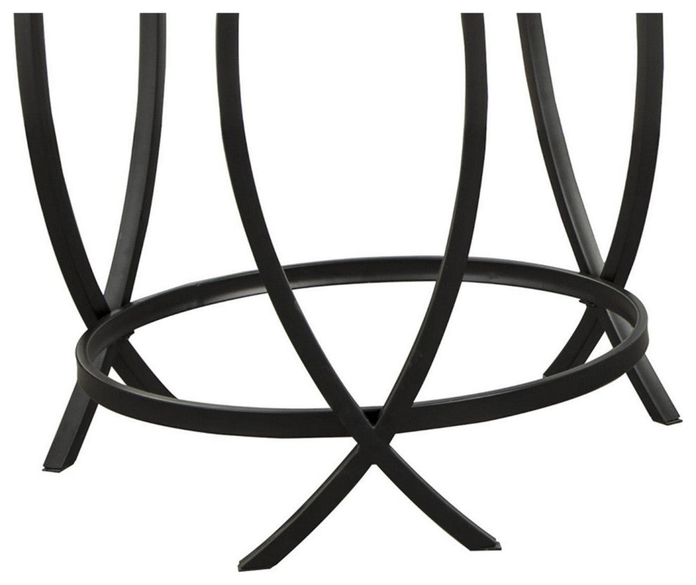 Benzara BM213280 Round Table Set With Glass Top and Geometric Metal Body, Black
