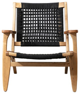 Accent Chair With Rope Woven Seat and Wooden Frame, Brown and Black