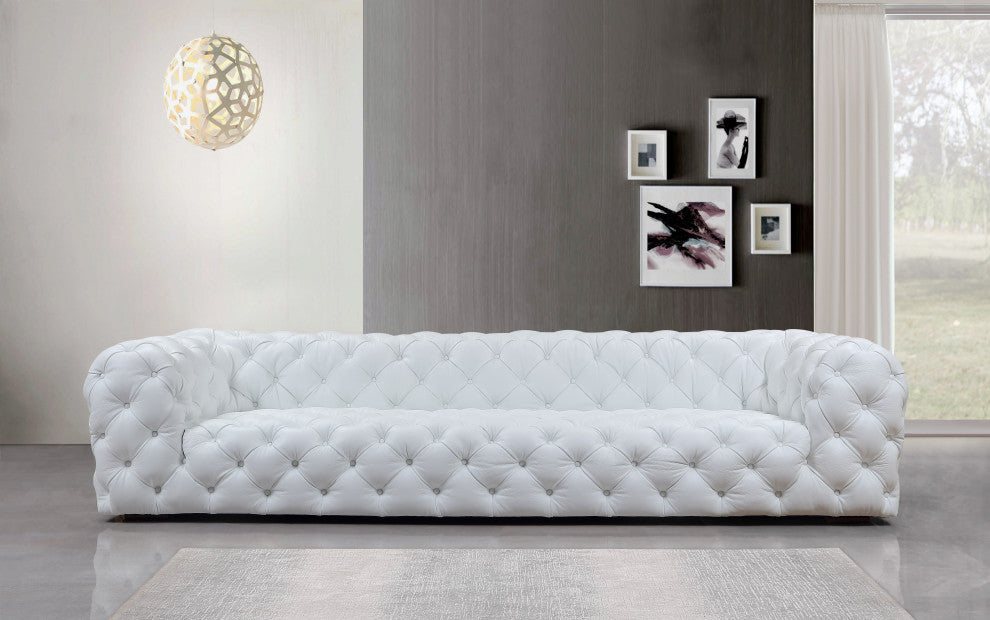 Divani Casa Dexter Transitional White Full Italian Leather 4 Seater Sofa