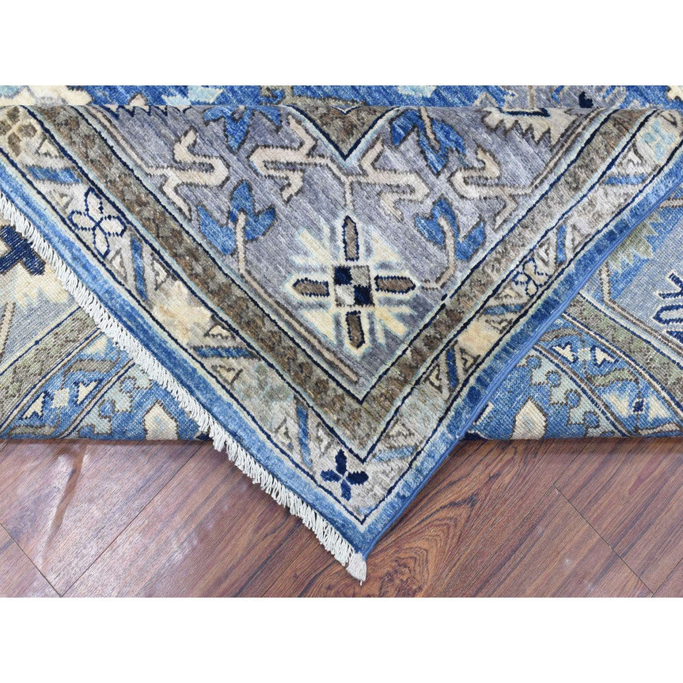 Light Blue, Organic Wool Hand Knotted, Afghan Ersari Oriental Rug, 8'1"x9'9"