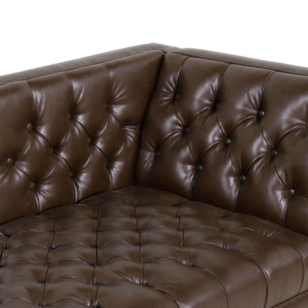 Bluffton Contemporary Tufted One Armed Chaise Lounge, Dark Brown + Silver