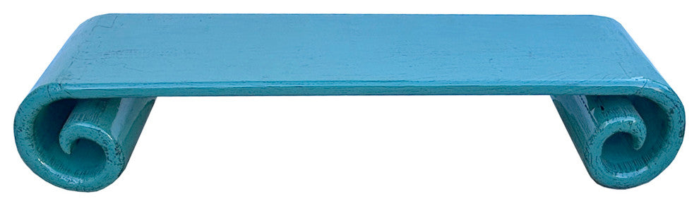 Distressed Aqua Turquoise Scroll Long Rectangular Coffee Table Stand Hws4426