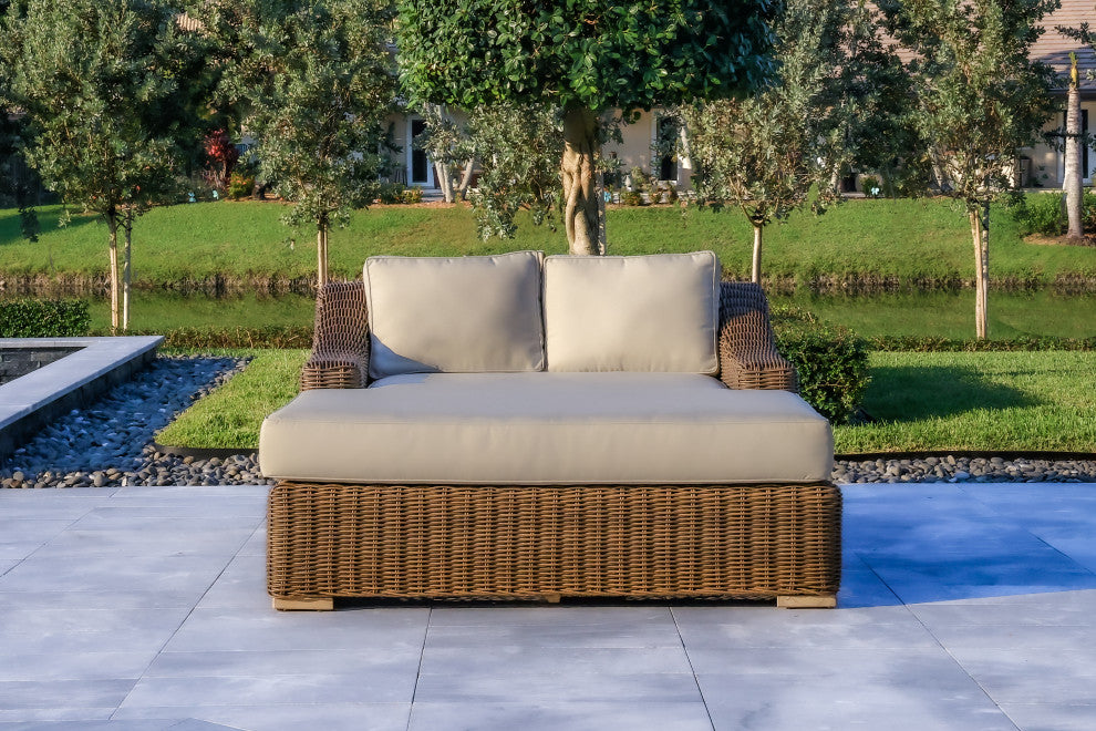 Milo 79x59" Patio Wicker Aluminum Frame Extra Large Double Sun Lounger, Brown