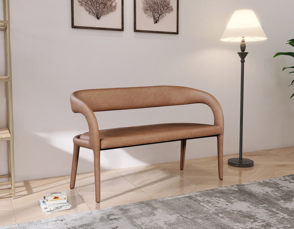 Sylvester Faux Leather Bench, Brown