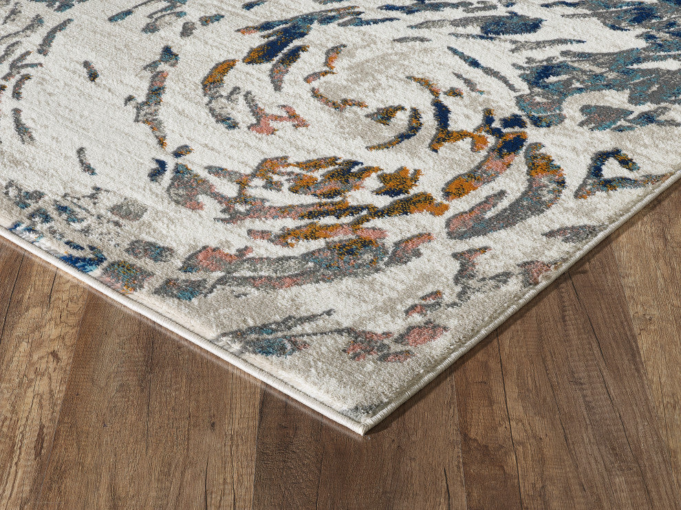 Abani Porto PRT120A Contemporary Swirl Light Blue and Burnt Orange Area Rug