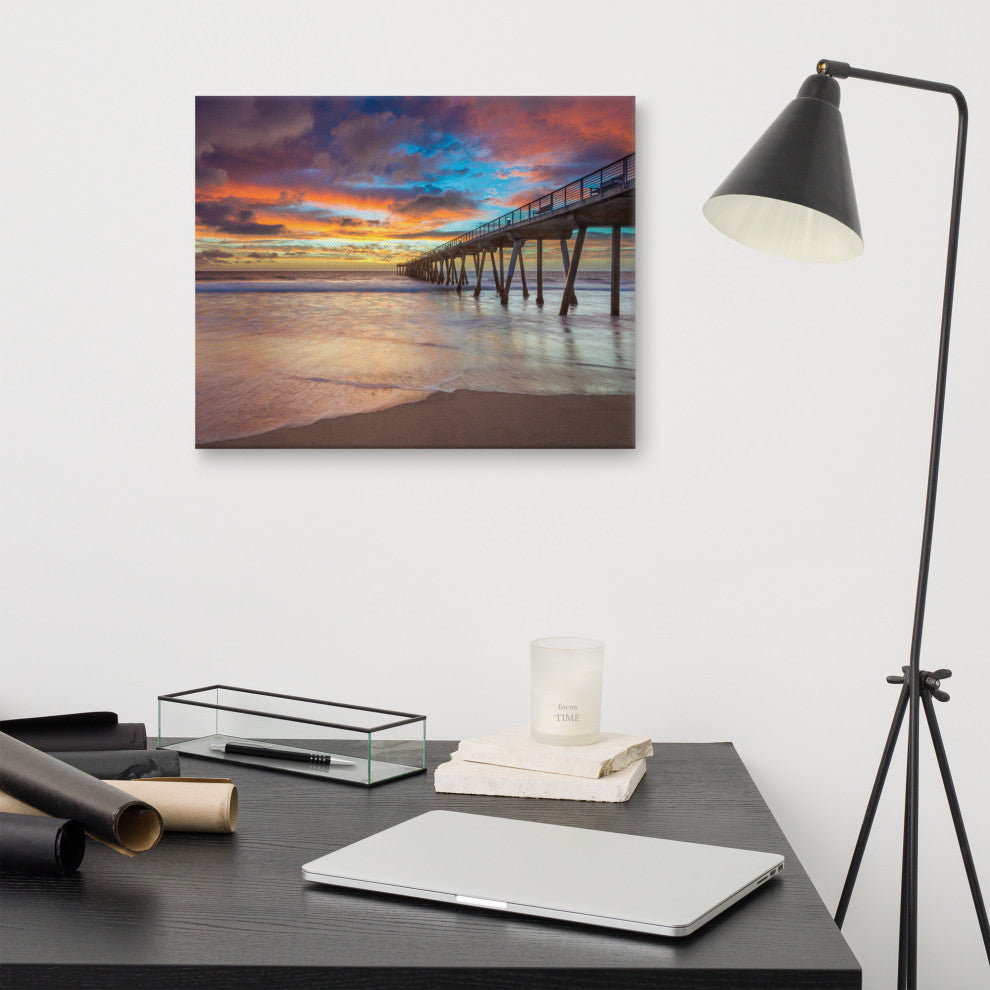 Dreamy Pier at Sunset Coastal Landscape Photo Canvas Wall Art Prints, 16" X 20"