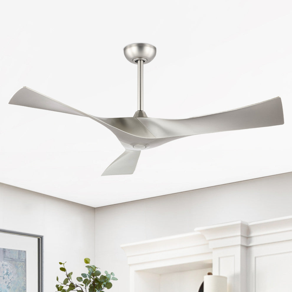 52" Reversible DC Motor Propeller Ceiling Fan With Remote Control, Brushed Nickel