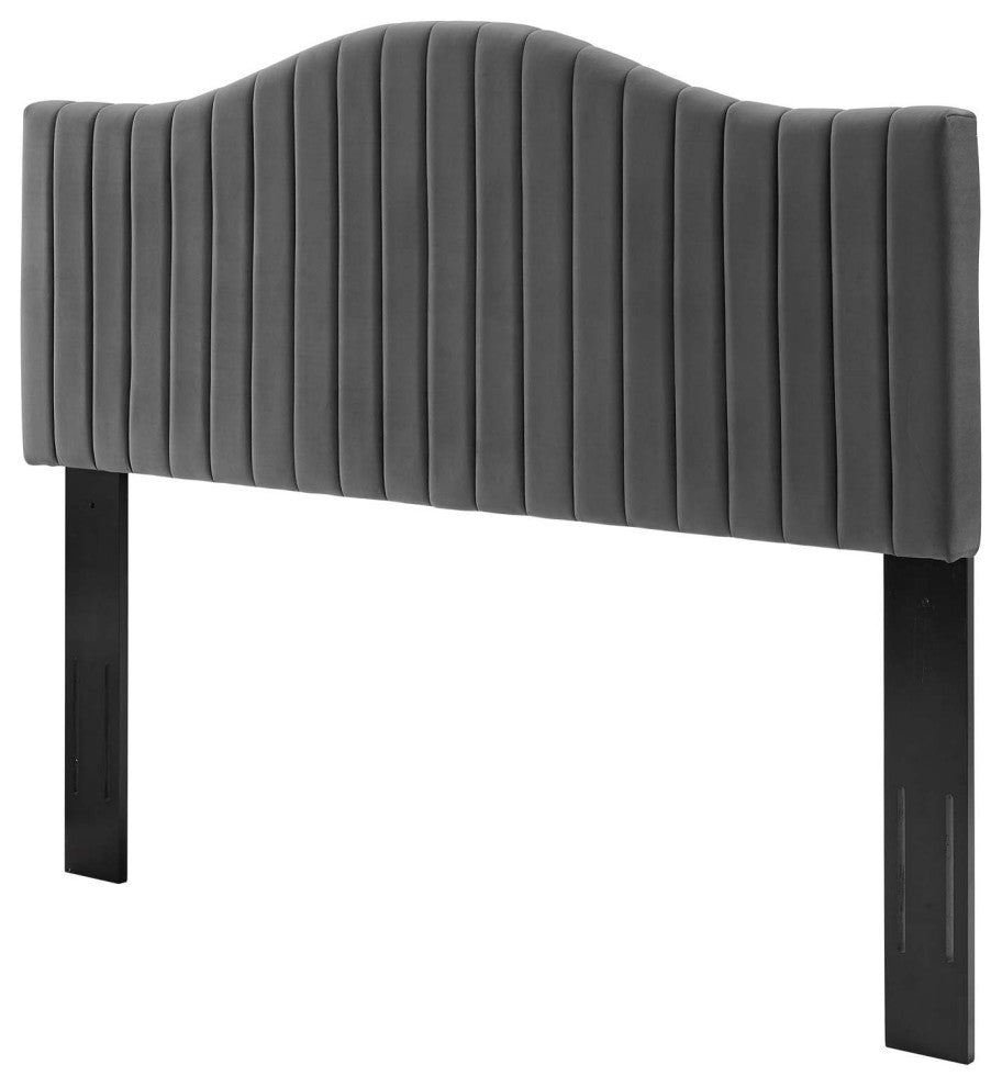 Tufted Headboard, Twin Size, Velvet, Dark Gray, Modern Contemporary