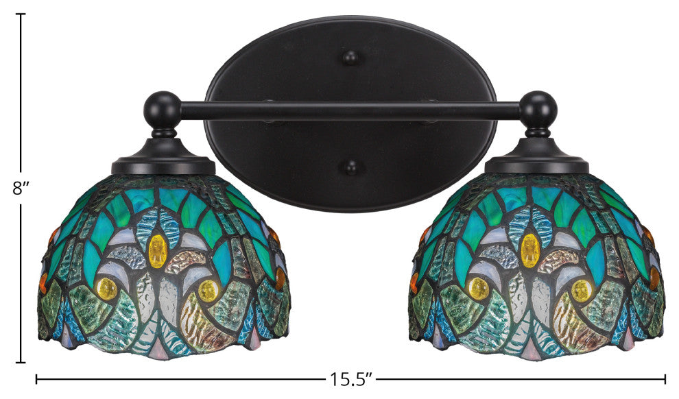 Capri 2-Light Bath Bar, Matte Black/Turquoise Cypress Art