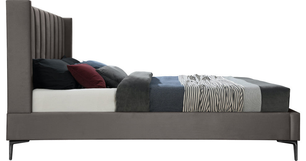 Nadia Velvet Upholstered Bed, Gray, King