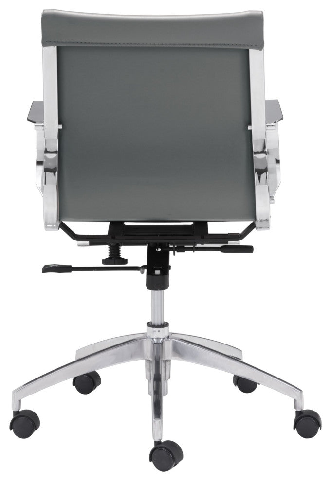 Computer Chair, Faux Vinyl Leather, Steel, Gray, Silver, Business Office