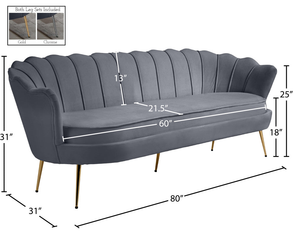 Gardenia  Velvet Upholstered Sofa, Gray